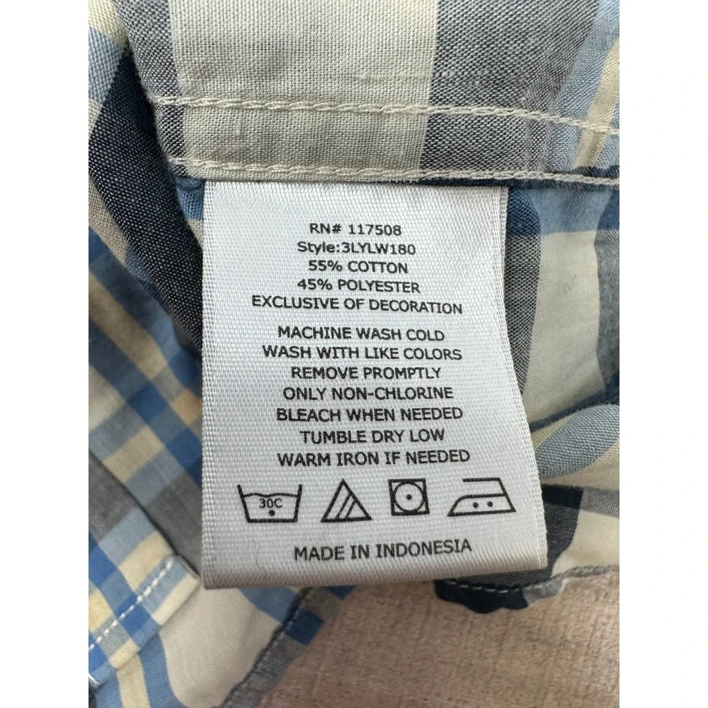 Levi's Men's 2XL Pearl Snap Button Long‎ Sleeve Blue Plaid Western Shirt